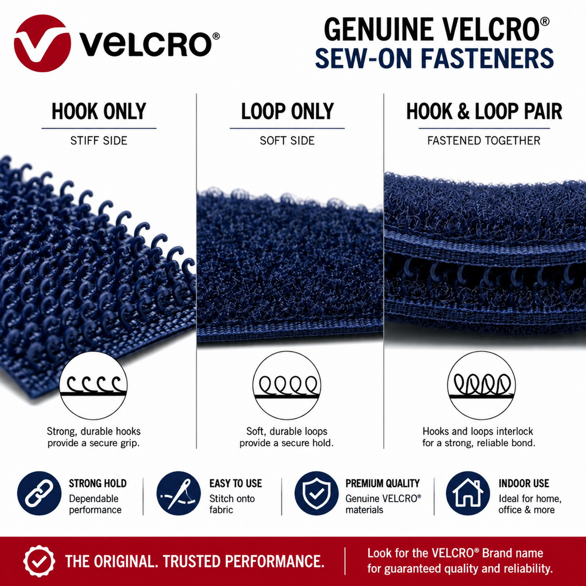 VELCRO Brand navy blue sew-on hook and loop guide