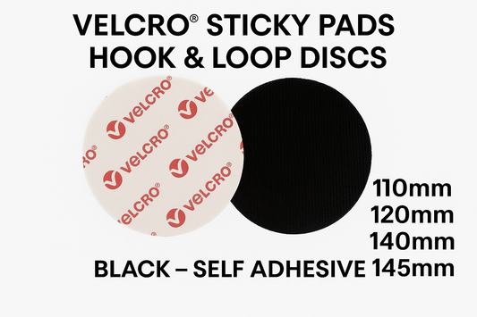 VELCRO® Self Adhesive Sticky Pads & Hook & Loop Discs Size 110mm -145mm in BLACK