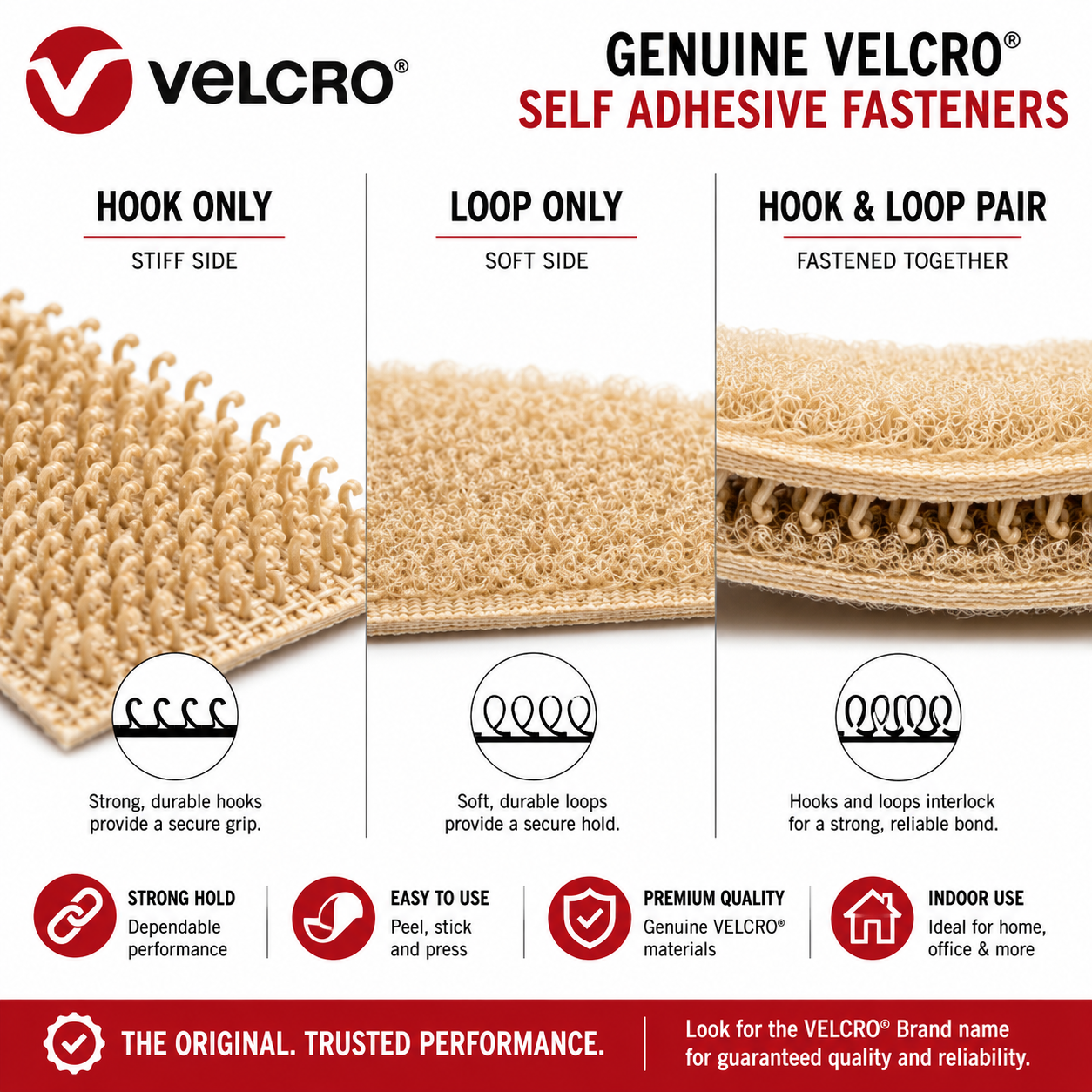 VELCRO® Brand beige sew-on hook and loop tape for upholstery and natural fabrics