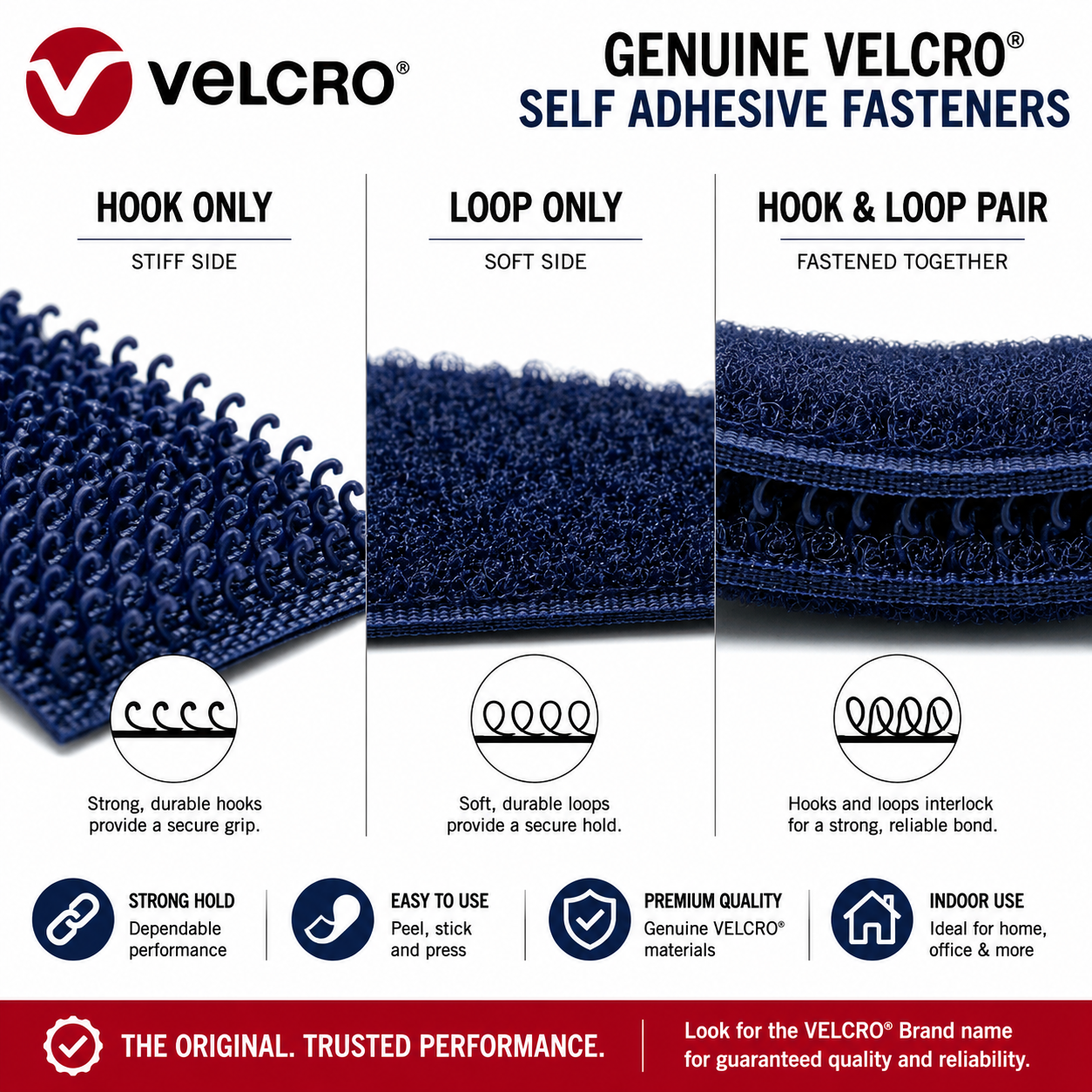 VELCRO® Brand navy blue sew-on hook and loop tape for uniforms and workwear