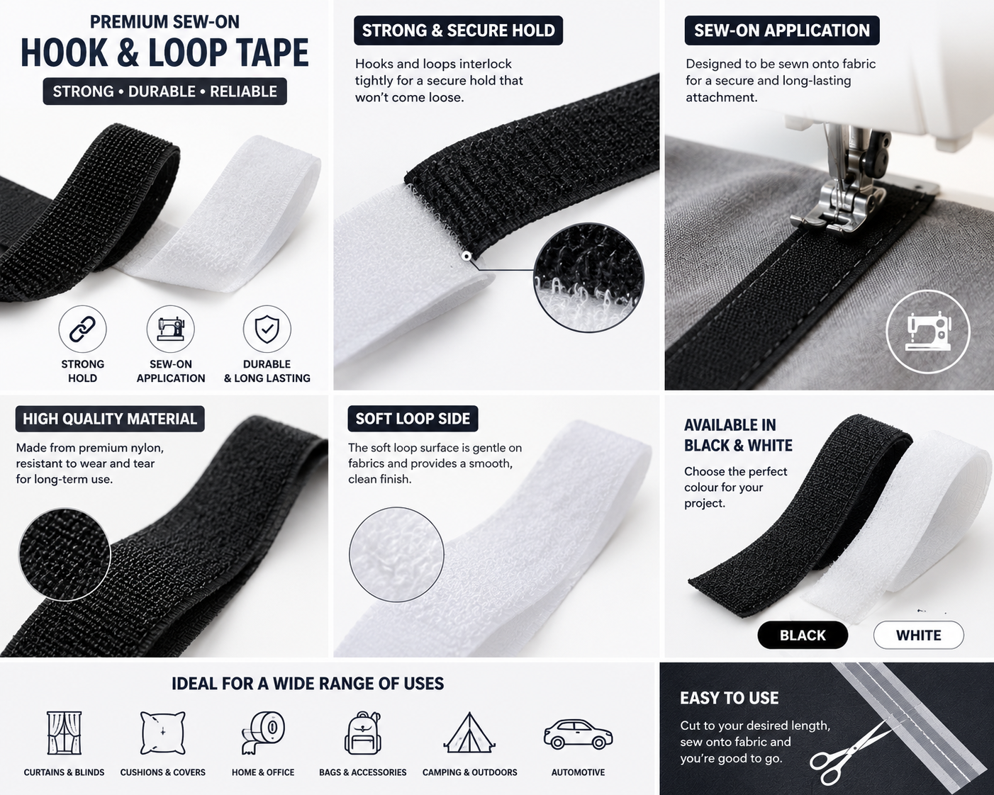 VELCRO® Brand sew-on hook and loop tape, machine washable fabric fastener