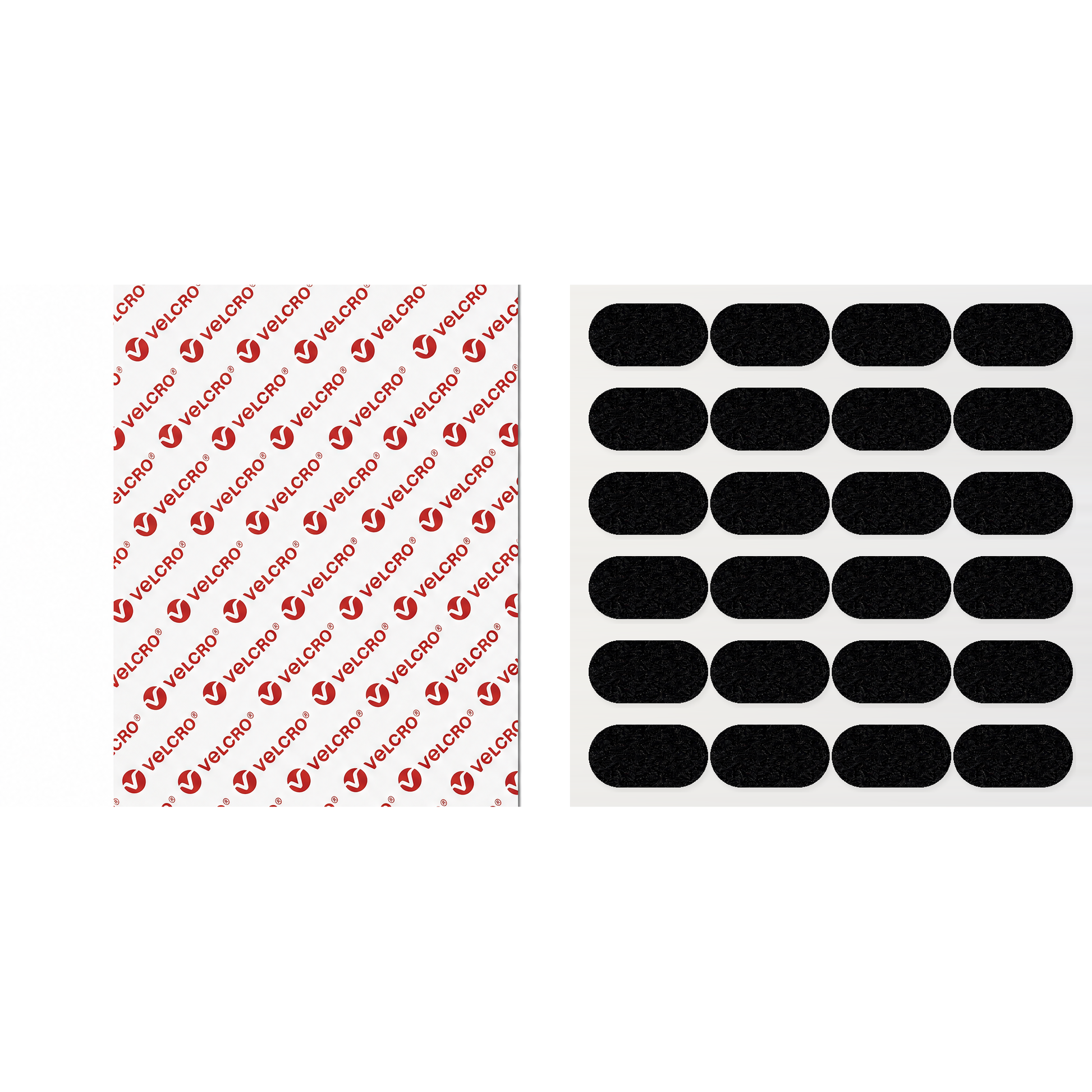 VELCRO® Brand black self-adhesive hook and loop strips with rounded ends, 20mm and 25mm widths