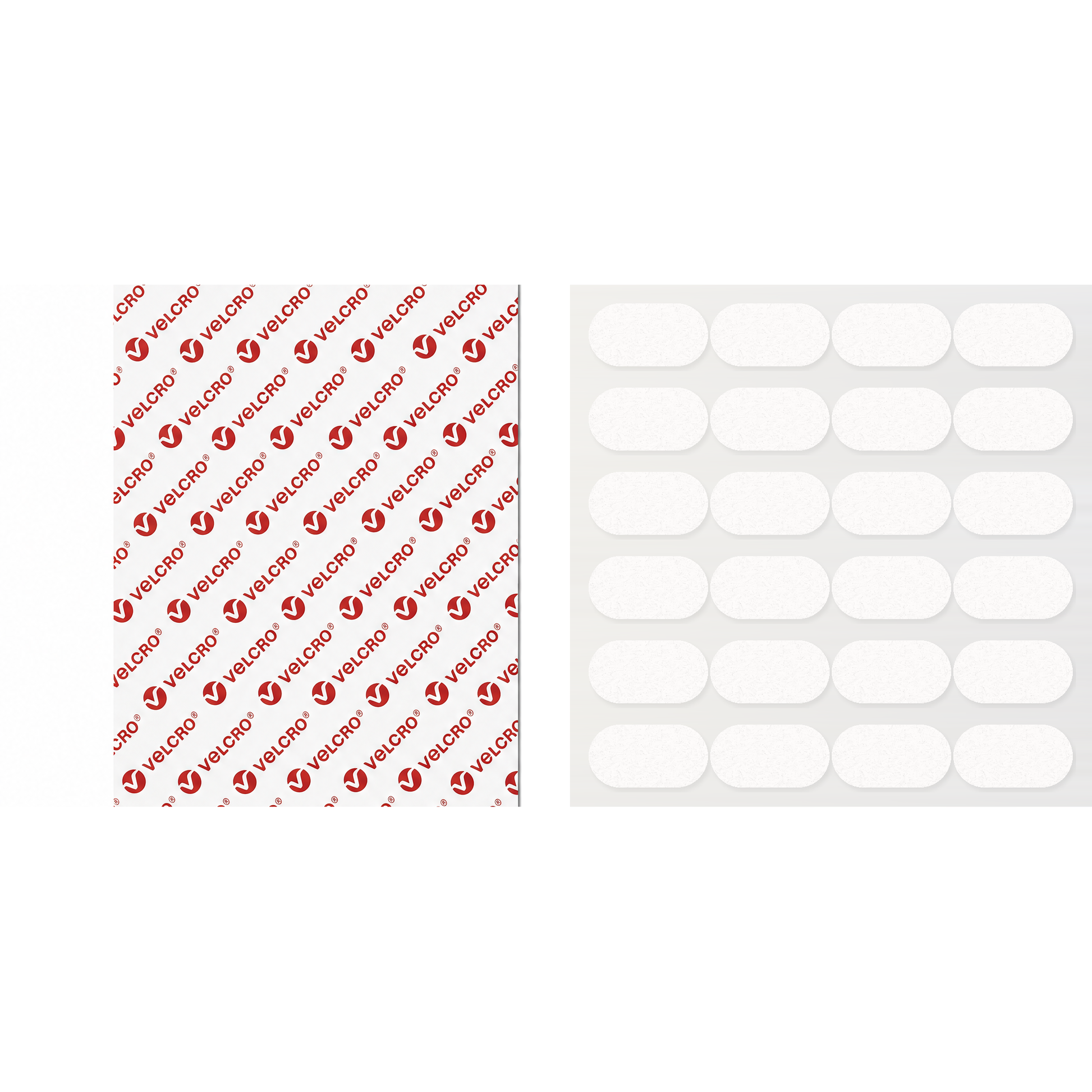 VELCRO® Brand white self-adhesive strips with rounded ends, 20mm and 25mm widths