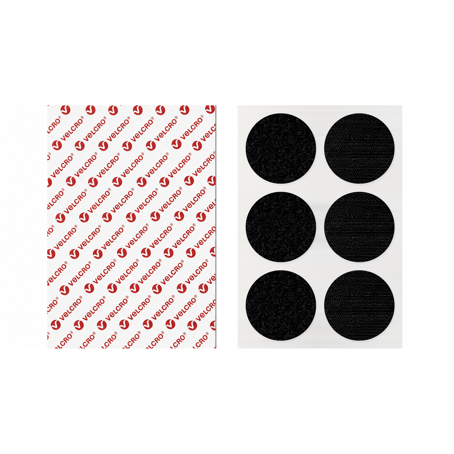 VELCRO® Brand self-adhesive round discs in black, kiss-cut hook and loop, 30mm to 55mm