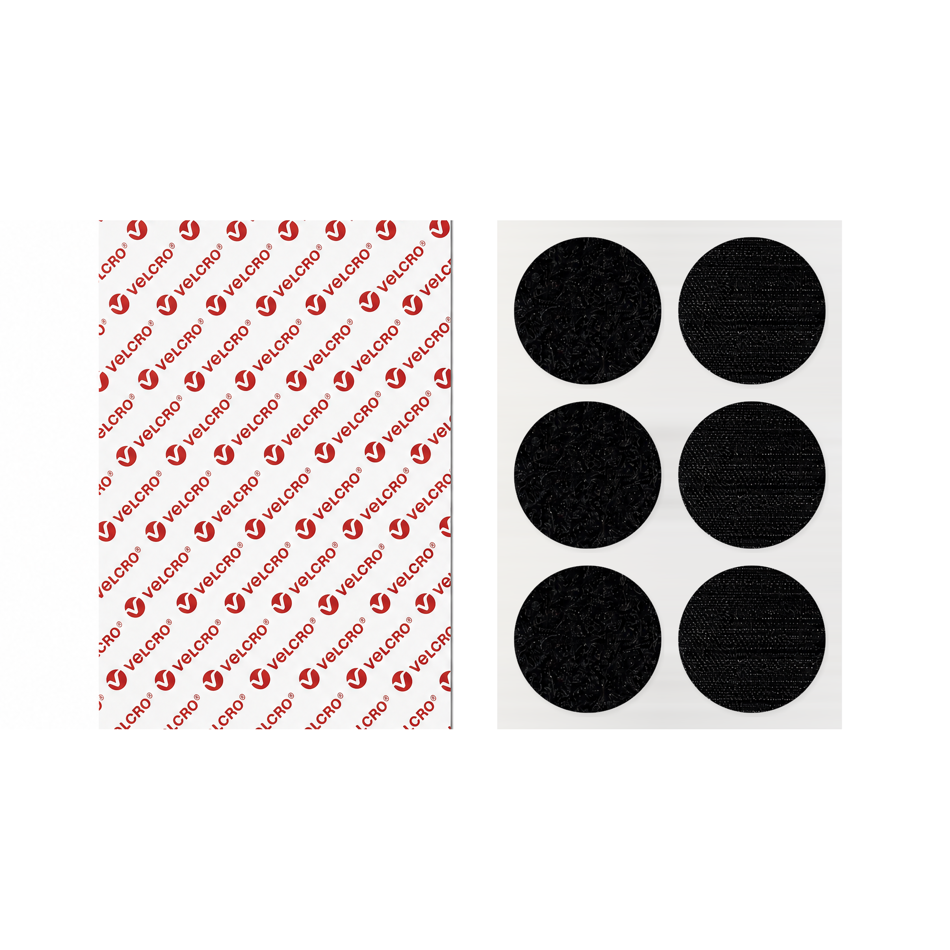 VELCRO® Brand self-adhesive round discs in black, kiss-cut hook and loop, 30mm to 55mm