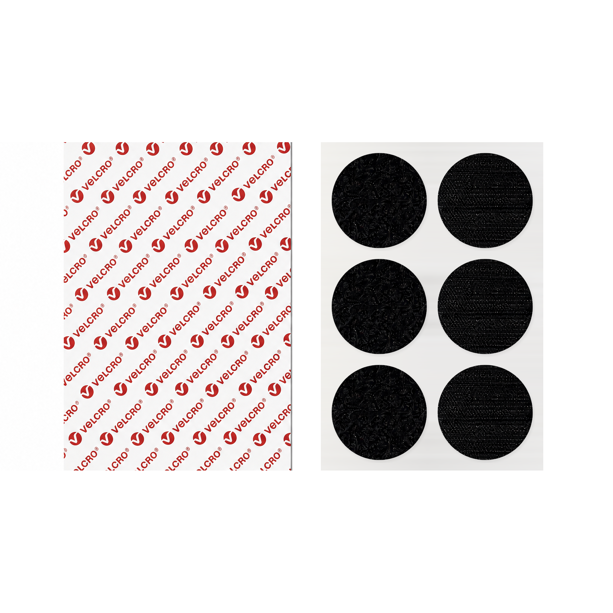 VELCRO® Brand self-adhesive round discs in black, kiss-cut hook and loop, 30mm to 55mm