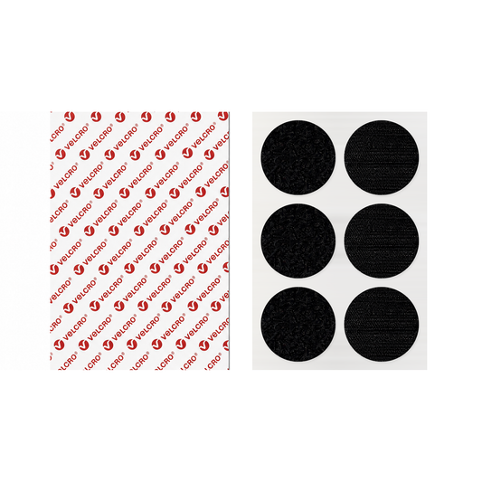 VELCRO® Round Discs 30mm–55mm – Self Adhesive Hook & Loop – Black or White