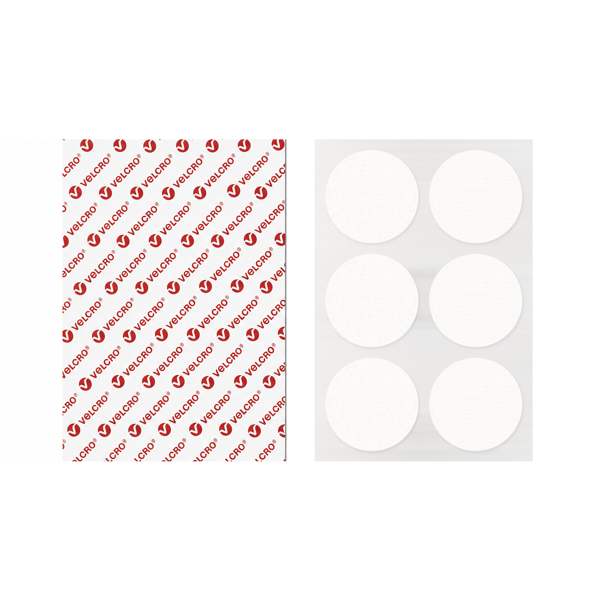 VELCRO® Brand self-adhesive round discs in white, kiss-cut hook and loop, 30mm to 55mm