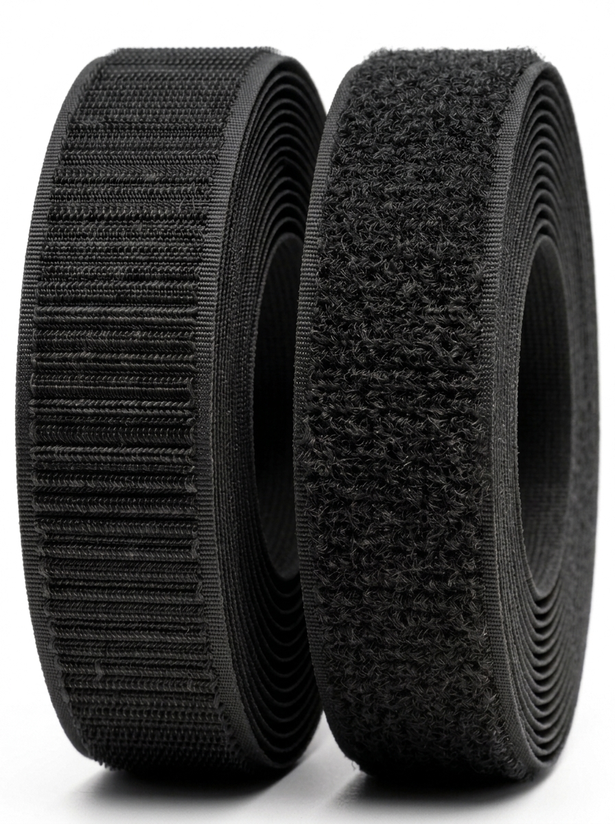 VELCRO® Brand Black Sew-On Hook and Loop Tape Rolls side by side on a clean white background