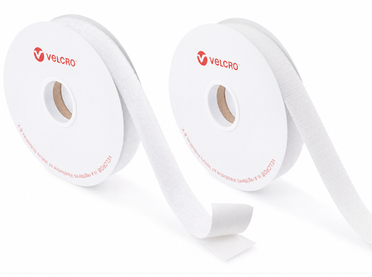 VELCRO® Brand white self-adhesive hook and loop tape, widths from 10mm to 150mm