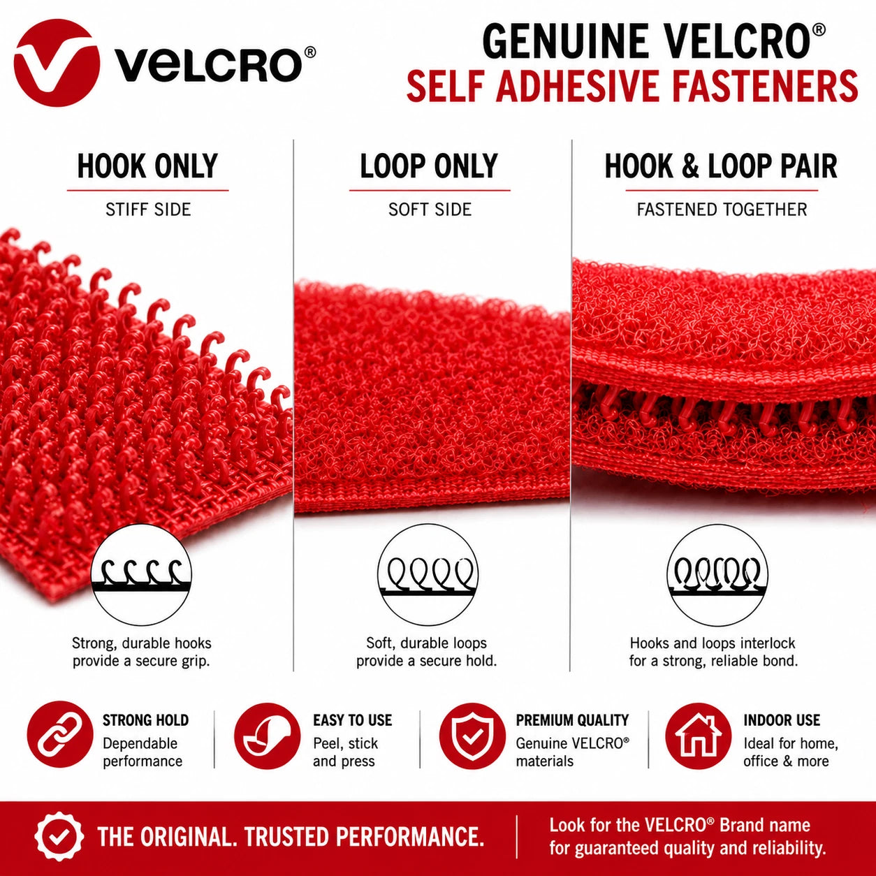 VELCRO® Brand red sew-on hook and loop tape for teamwear and theatrical costume