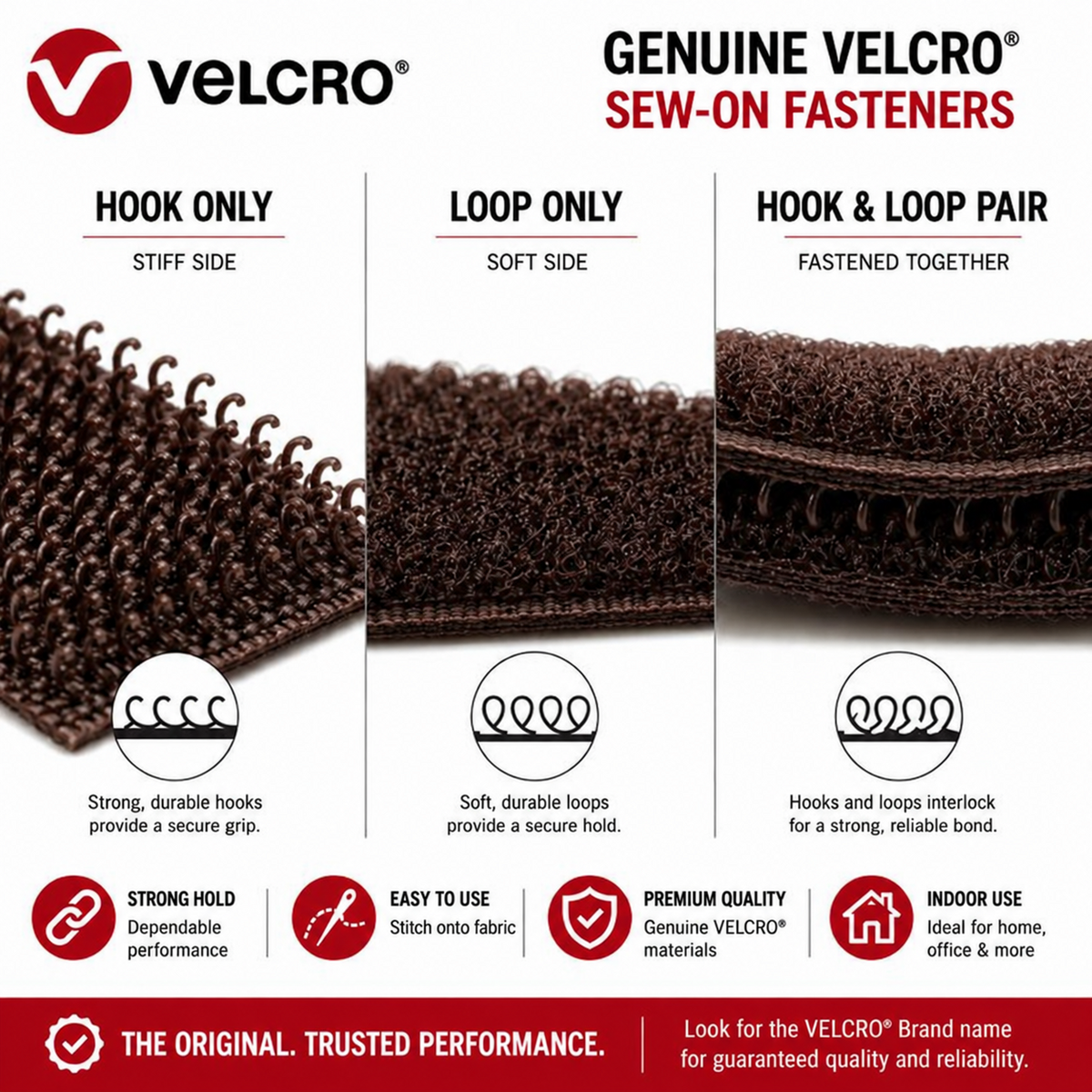 VELCRO Brand dark brown sew-on hook and loop guide