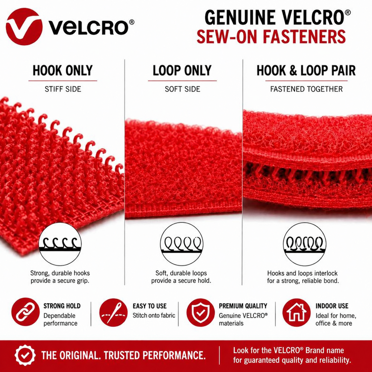 VELCRO Brand red sew-on hook and loop guide