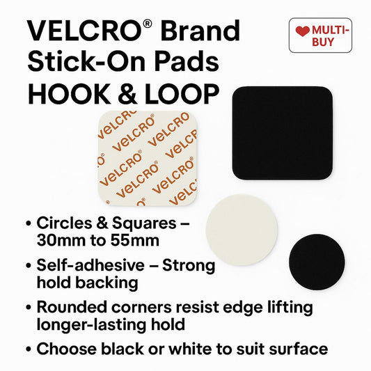 VELCRO® PS14 Self Adhesive Round Discs  6 x Hook & Loop in Sizes 40mm upto 55mm